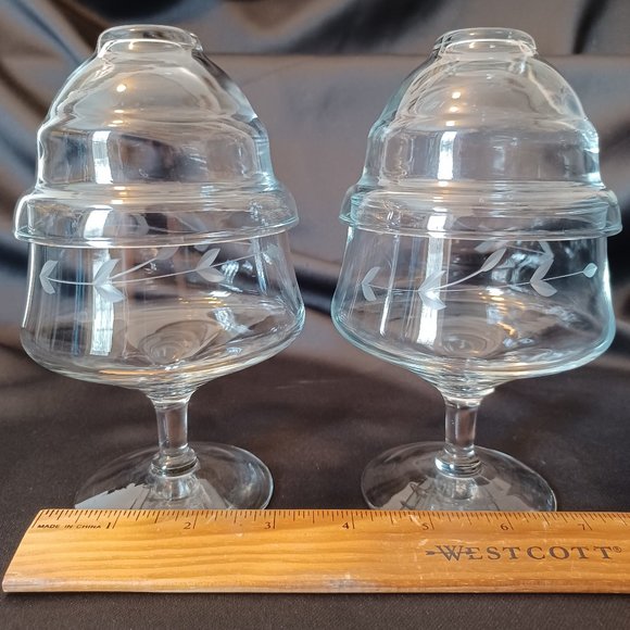 Set of 2 Vintage Shrimp/ Seafood Cocktail & Liner. Hand Blown / Princess house. - Picture 5 of 10